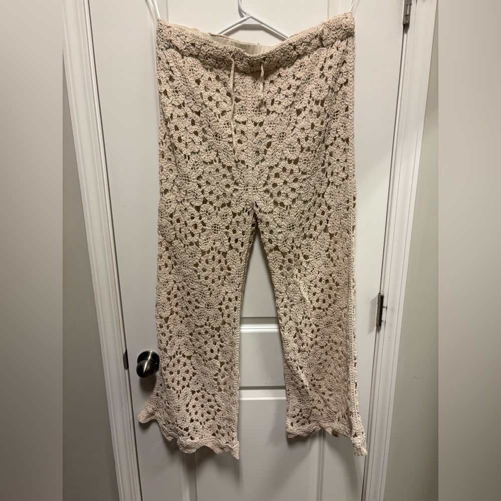 Crochet cream flare pants
